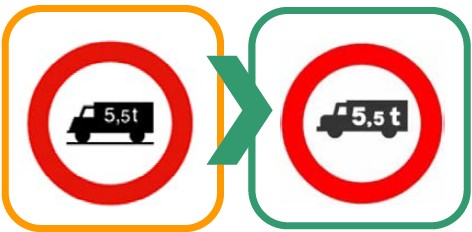 R-107 No entry for vehicles intended for the transport of goods with a mam (maximum authorised mass) greater than indicated
