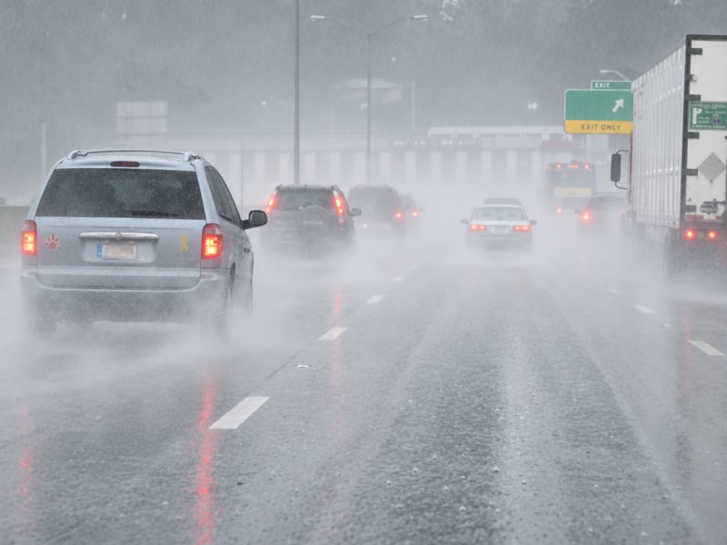 You are driving during the day and it starts to rain torrentially, severely reducing visibility, as shown in the…